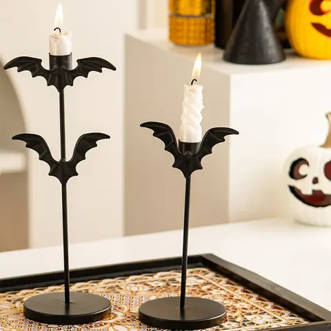 Gothic Black Bat Candle Holders Desktop Office Decor Candle Holders & Ornaments for Halloween Bookshelf Tabletop Decor