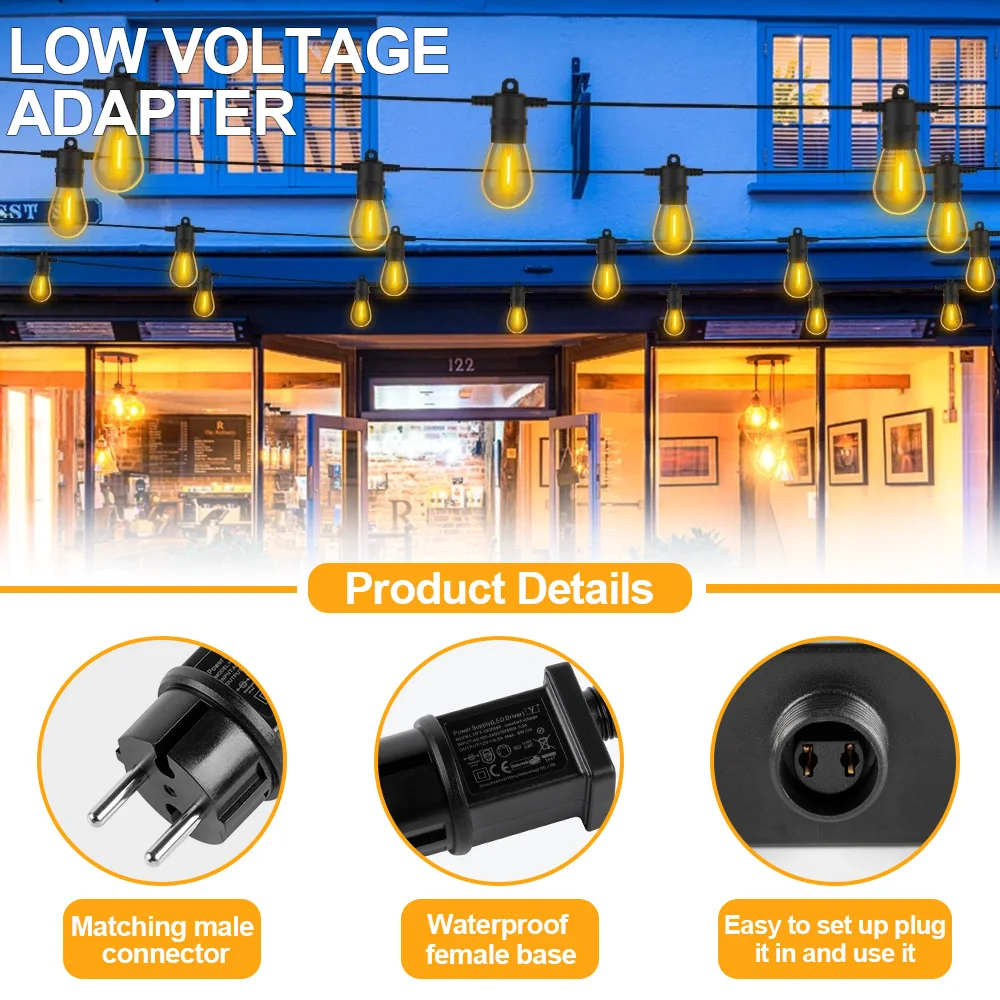 S14 String Light 12V 24V Shatterproof Led Bulb EU Vintage Garland 1W 2W Low Voltage IP44 Waterproof String Light For Garden Home