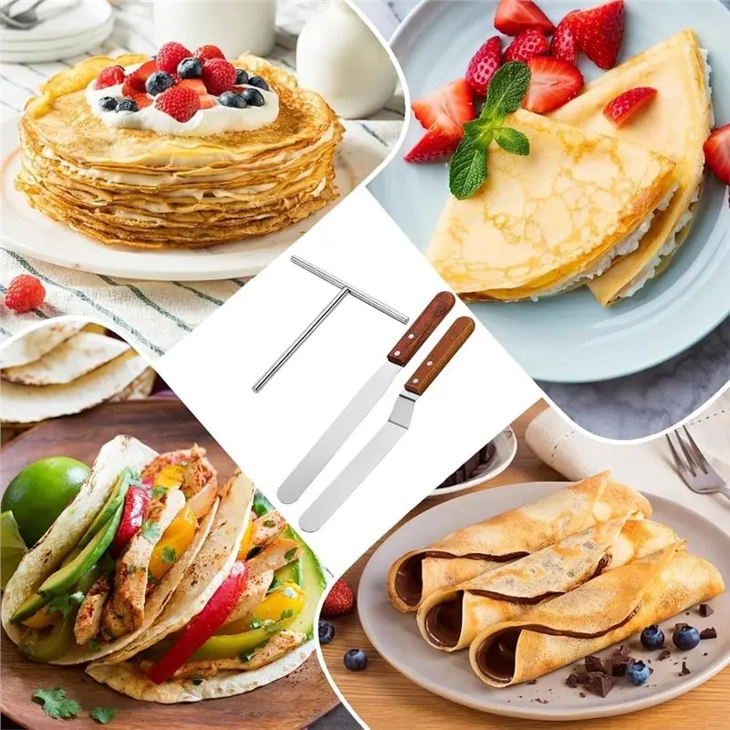 Stainless Steel Crepe Spatula With 2 Pieces, Crepes Distributor Set, Crepes Accessories(Pack Of 3)-AT30