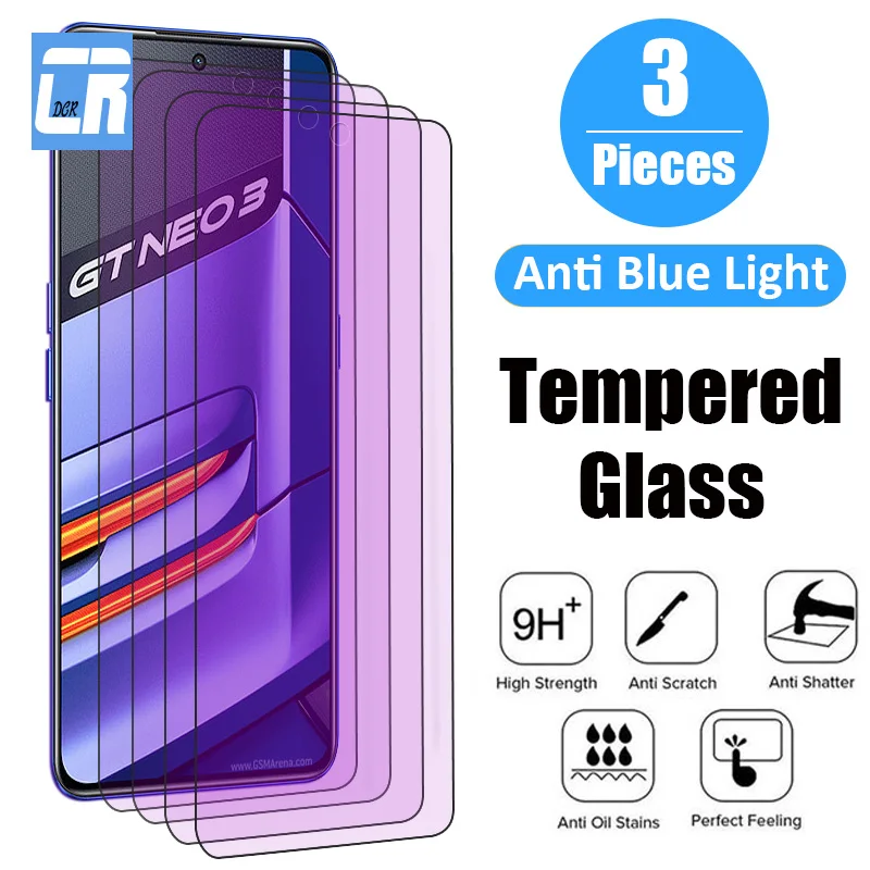 

3Pcs Anti Blue Light Tempered Glass for Realme GT Neo 3 5 3T 2 2T GT Master Screen Protector on Realme Q3S Q5 8i 9i 8 9 Pro Plus