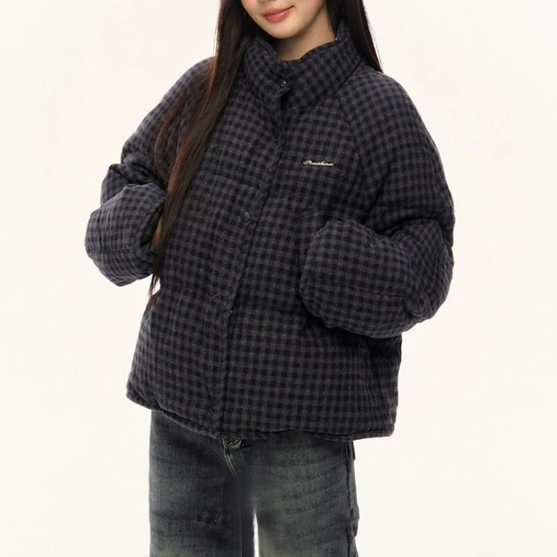 

Korean Plaid Short Cotton-padded Jacket Women Loose Joker Winter Warm Bread Coat Women's Clothing