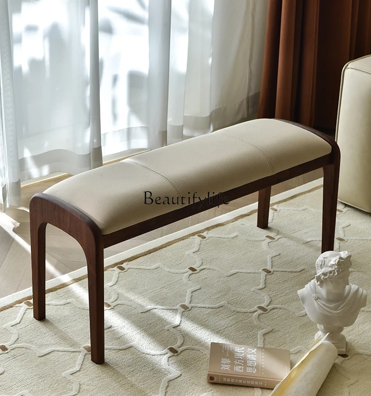 North America Black Walnut Wooden Bed End Sofa Shoe Changing Bench Nordic Solid Wood