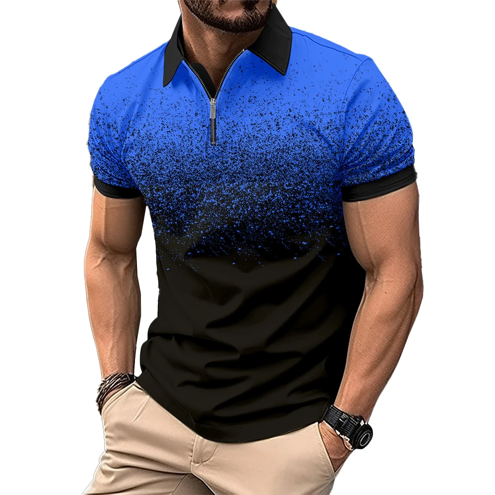 Male Casual Top Men T Shirt Skin-friendly Striped French Style Handsome Lapel Neck Short Sleeve Turn-Down Collar