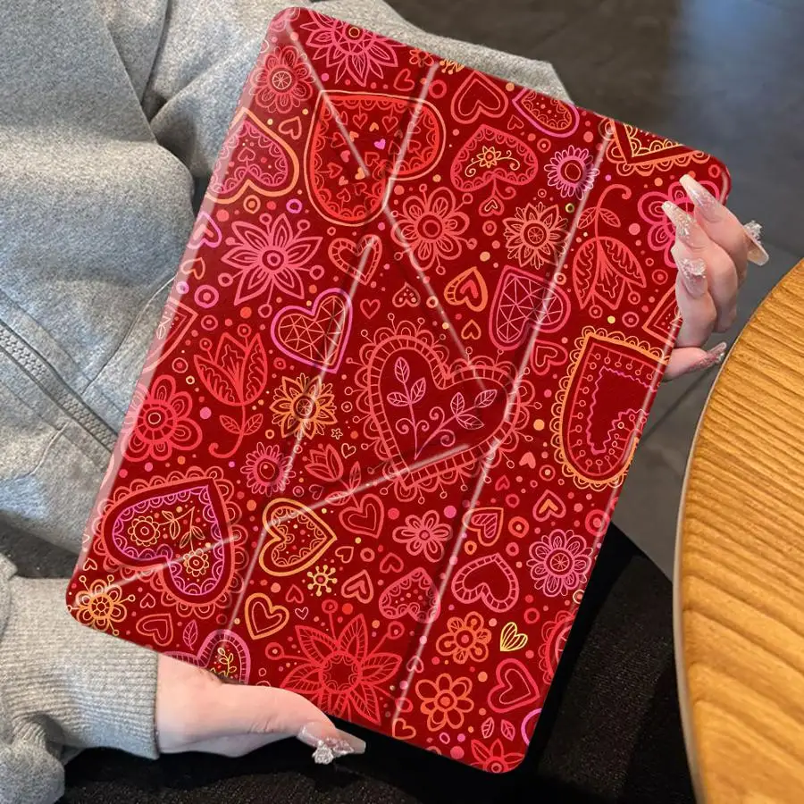 Red Love Holder Cover Tablet Case For iPad Mini 6 7 Pro 2025 Pro 11th 10th 9th 8th 7th 12.9inch Air 4 5 M3 M2 M4 11inch