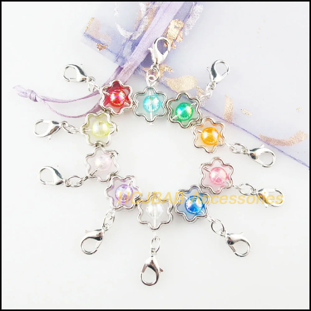 20 sztuk nudny posrebrzany kwiat rama mieszane Mirage żywica Charms zawieszki z Lobster Claw klamrami 11x16mm — zdjęcie 4