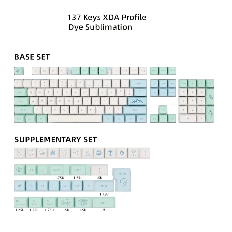 137 Keys PBT Keycaps Set in Ice Blue Color Theme with XDA Height for Gamers and Typists for Mechanical Keyboards Dropship