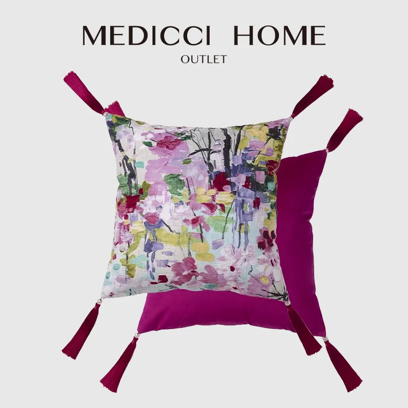 Medicci Home Modern Contemporary Art Throw Pillowcase Fuchsia Pink And Orange Rose Colour Clash Decorative Cushion Cover 45x45cm