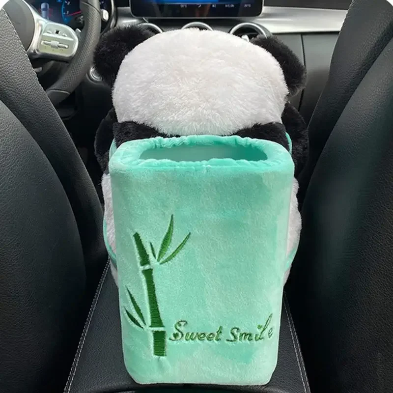 Car Tissue Box Trash Can 2-in-1 Cute Plush Eye-covering Bear Car Interior Decoration Seat Middle Car Tissue Holder Storage Trash