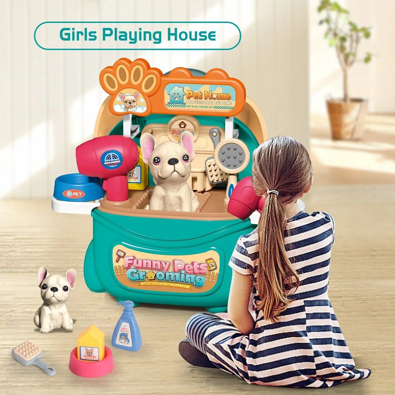 Pet Care Play Set Doctor Kit for Kids, 16 Pcs Doctor Pretend Play Vet Dog Grooming Toys Puppy Dog Carrier Feeding Dog