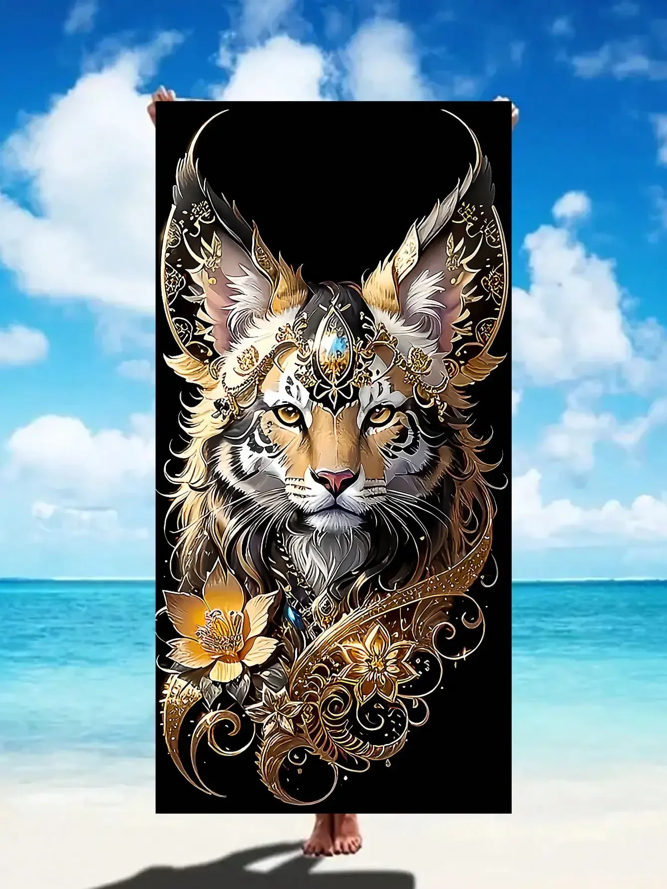 1pc Style Blue Mandalay Pattern Beach Towel,Ultra-Fine Fiber Beach Blanket,Highly Absorbent Bath Towel,Suitable For Summer