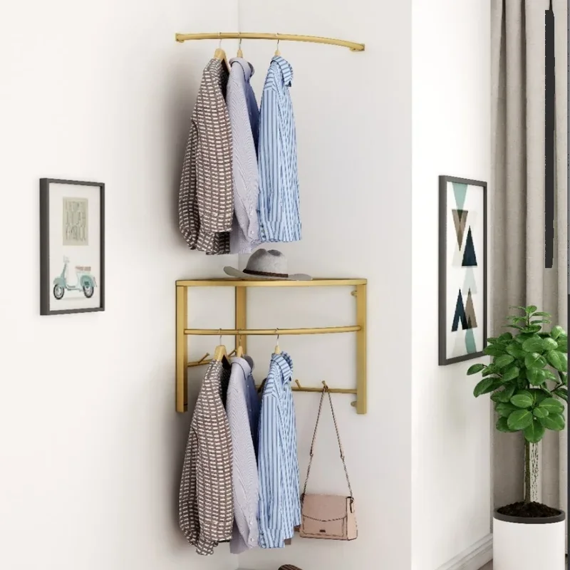 

Corner Coat Rack Organizer Light Luxury Wall Clothes Hanger Sleek Design Hallway Organizer Bedroom Space-Saving Rack