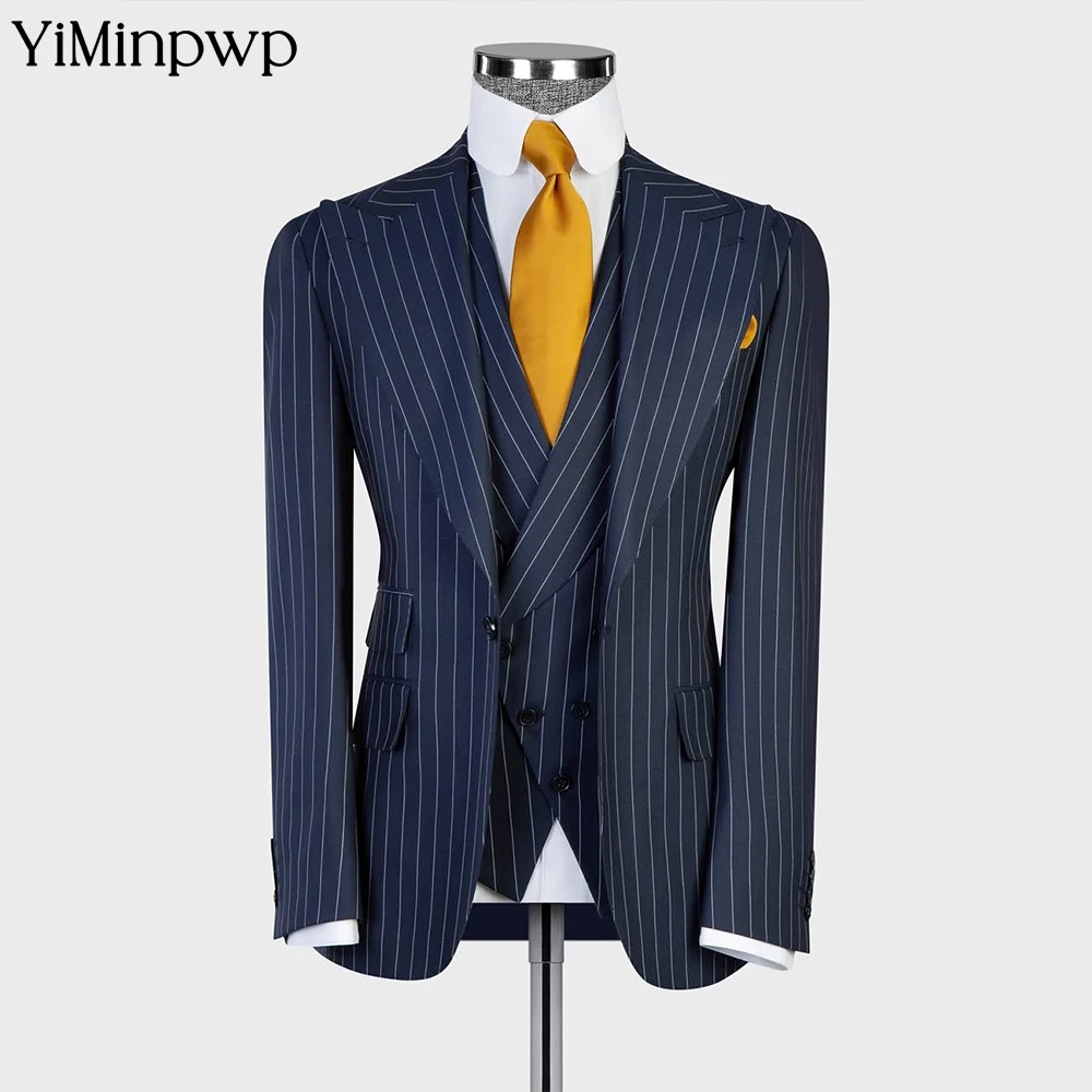 

Strip Mens Wedding Tuxedos 2 Pieces Set Party Suit Men lim Fit Jacket Peaked Lapel Groom Wear For Men Business Blazer+Pants