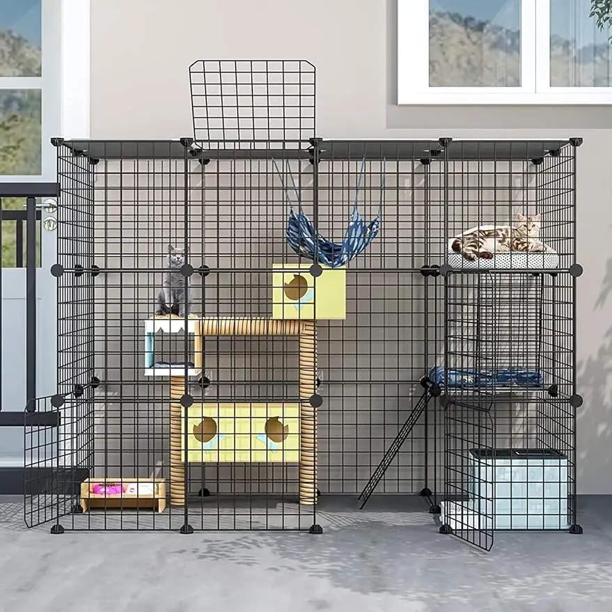 

Outdoor Cat House/Cages Enclosure with Super Large Enter Door, Balcony Cat Playpen with Platforms,DIY Kennels Crate Large