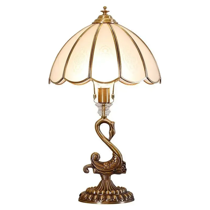 ELARA Modern Swan Copper Table Lamps LED Creative Retro Brass Glass Desk Light for Home Living Room Bedroom Study Decor