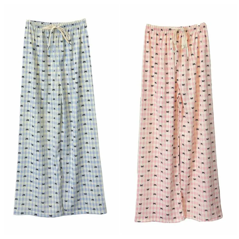 مريحة شريط منقوشة Bowknot بنطلون بيجاما الحلو القوس ملابس خاصة السراويل النساء Homewear رقيقة بناطيل كاجوال ربيع الخريف