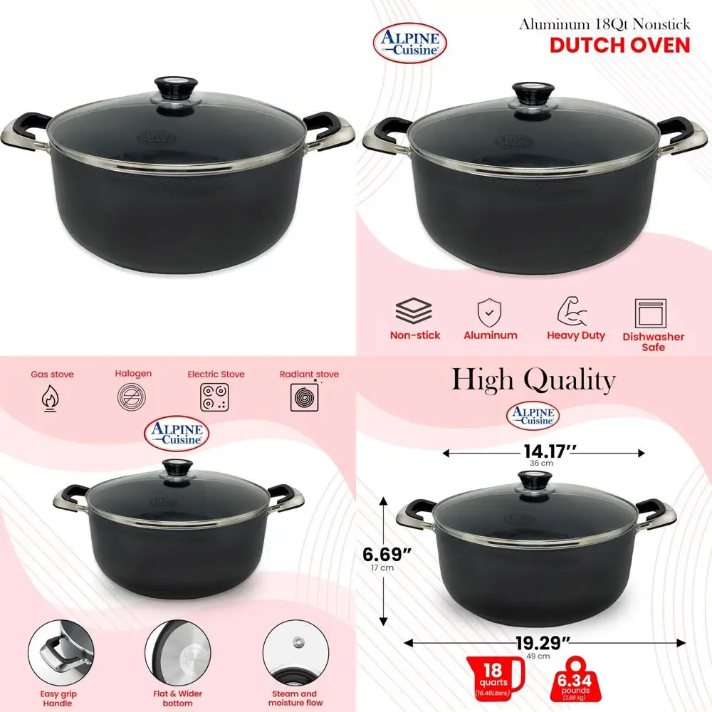 

Многоцелевая алюминиевая голландская духовка с антипригарным покрытием, 18-литровая кастрюля с крышкой из закаленного стекла и ручками для переноски универсального кука