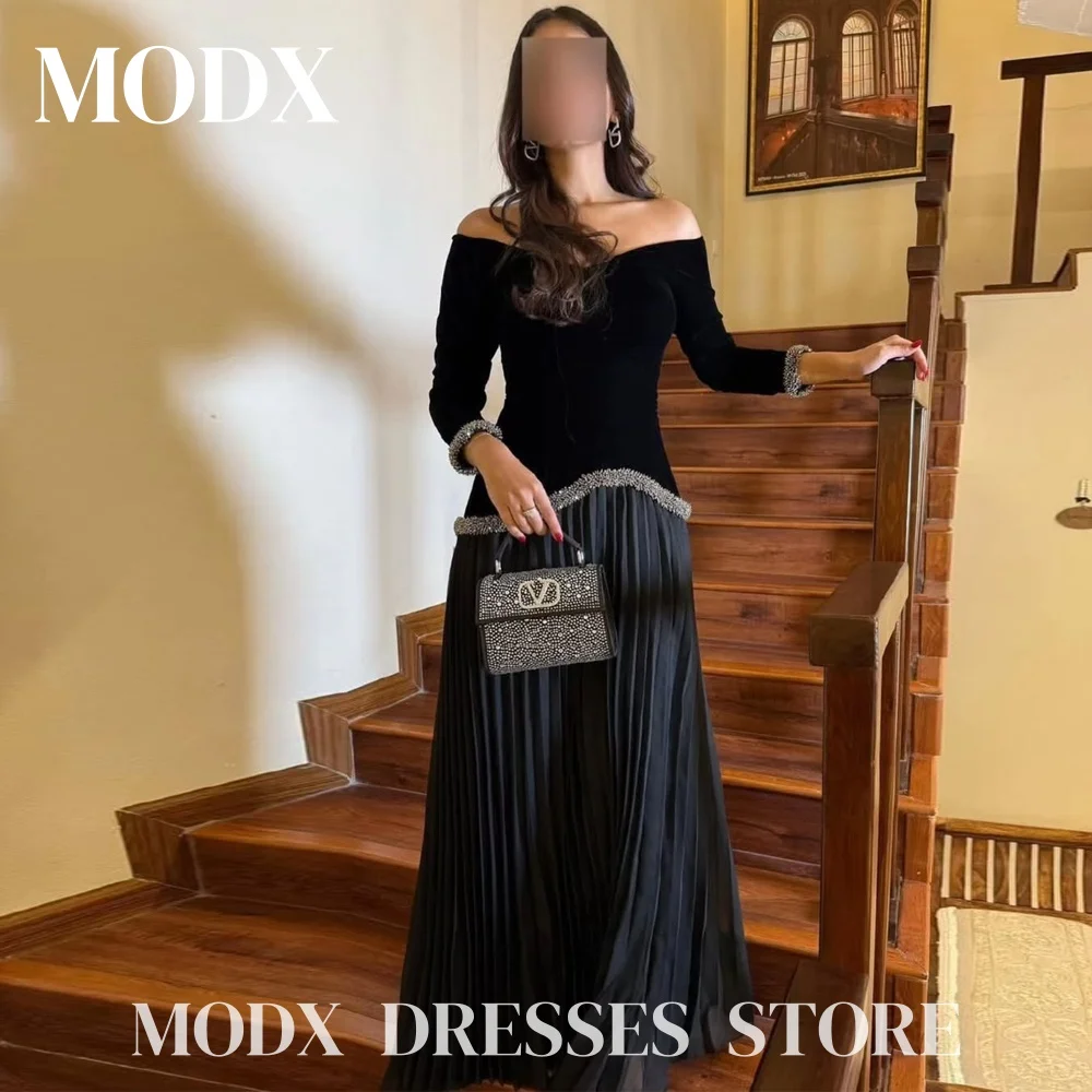 

MODX Elegant Velvet Evening Dresses Long Sleeve Off Shoulder Floor Length Prom Gowns Formal Occasion Party Dress 2025 Customized