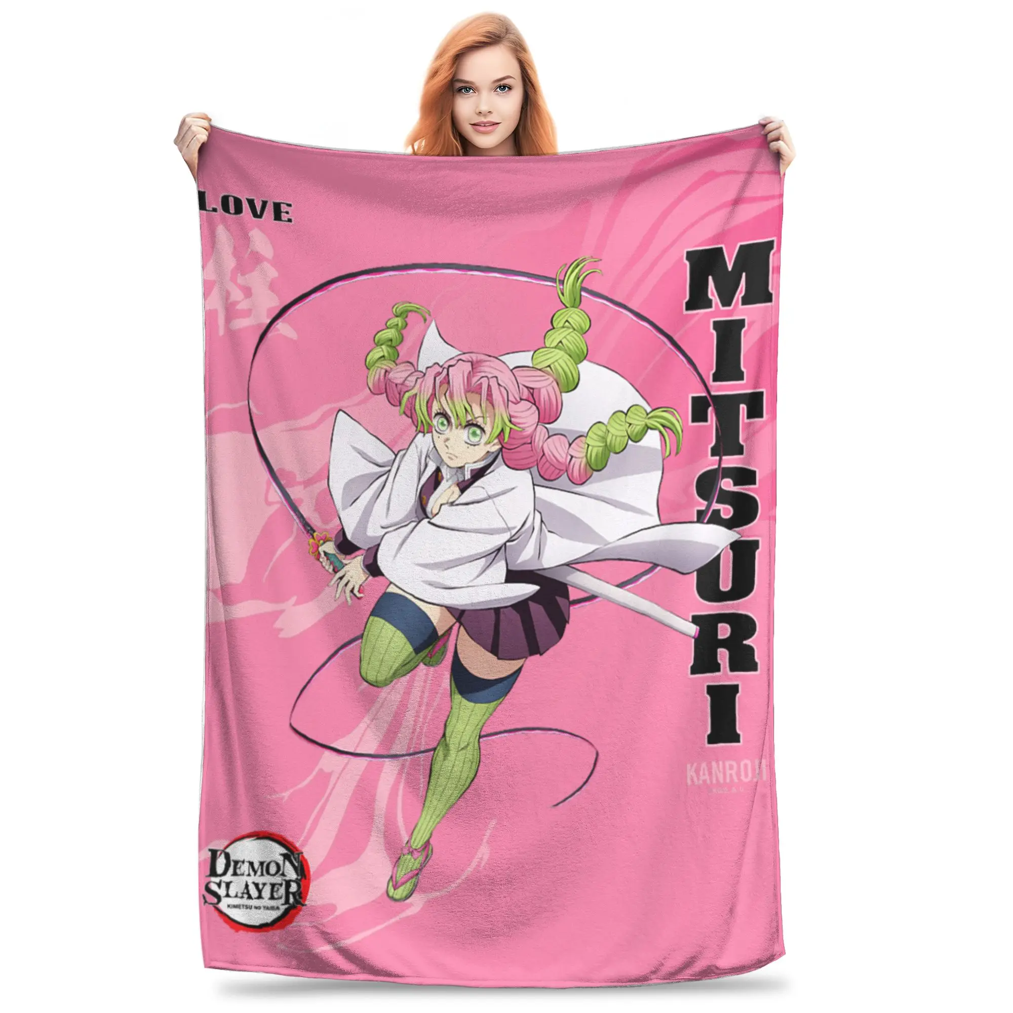 1PC Home Demon Slayers  Infinty Castle Mitsuri Girl Love Hashira Blanket Throw Blanket  Novelty Warm Blanket All Season Gift