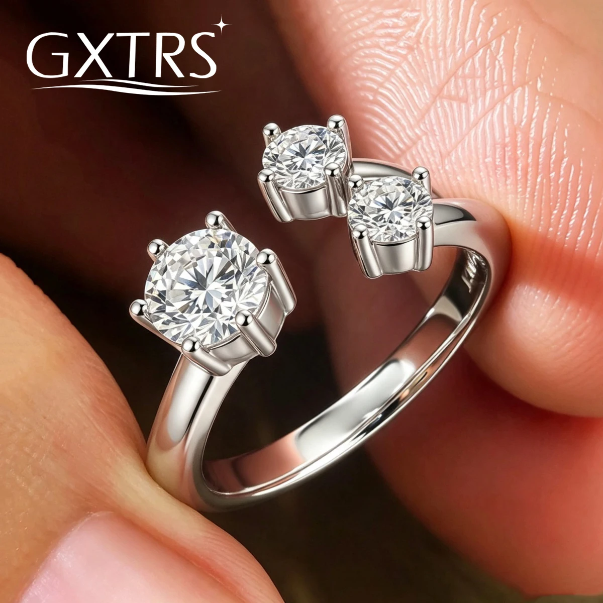 GXTRS 1CT Full Moissanite Open Rings For Women 925 Sterling Silver 3 Stone Lab Diamond Wedding Party Band Fine Jewelry Certified
