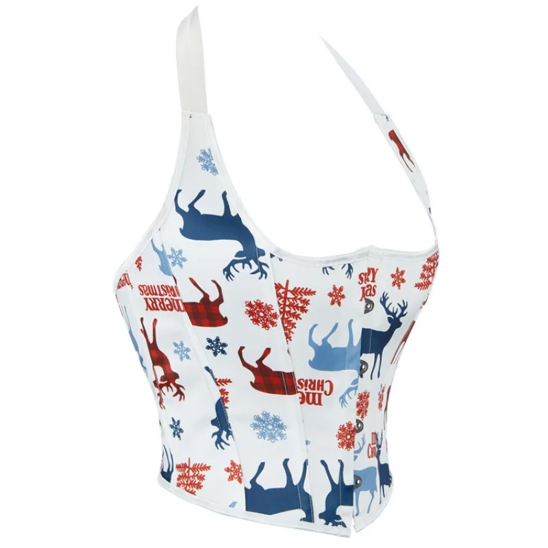 Painted Elk Corset White Christmas Corsets and Bustiers Female Neck Lace-up Waist Adjustable Body Shapewear  corselet bordado