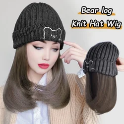 synthetic10 inch knit cap long straight hair wig blue hat/black hat hat wig baseball cap duck tongue 모자가발 Christmas