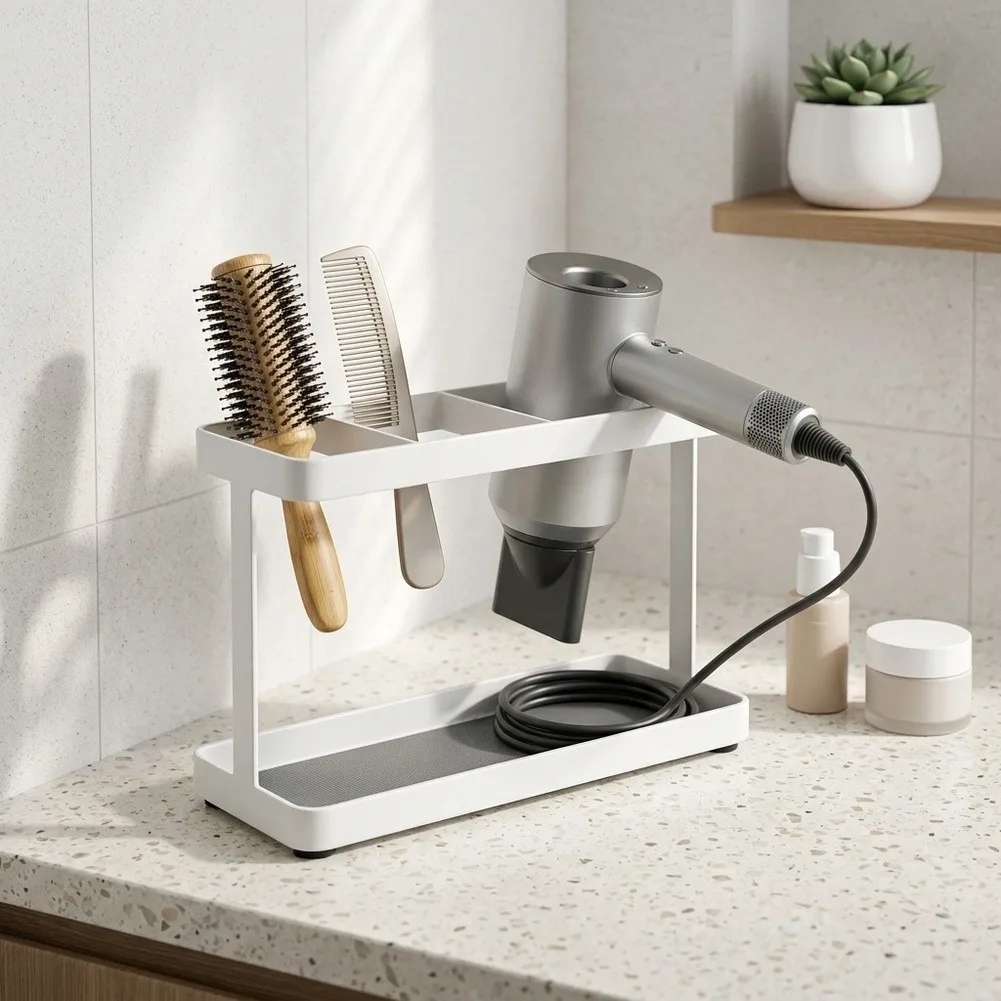 White Hair Dryer Wall Shelf No for Drill Mounting for Dryer Curling Iron and Brush Organizer Space Saving 22.5x9x14.7cm Carbon