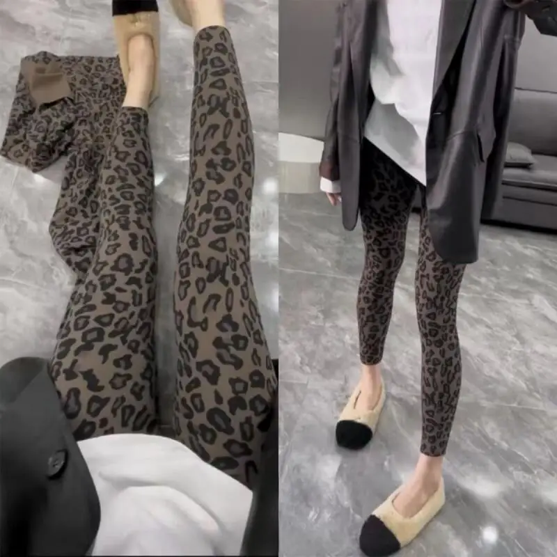 

Узкие брюки с леопардовым принтом для девочек, модная сексуальная одежда принцессы с высокой талией, базовый слой снаружи, весенне-осенняя одежда, новинка снаружи