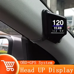 Hud obd2 + gps on-board computador head up display tacômetro do carro turbo pressão de óleo temperatura da água velocímetro gps para carro a gasolina