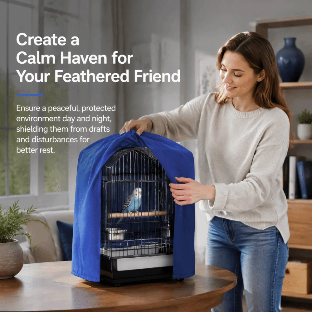 Square Shape Bird Cage Cover Light-Proof Design Waterproof Fabric Warm Bird Cover Soft Cloth Texture Blackout Cage Cover