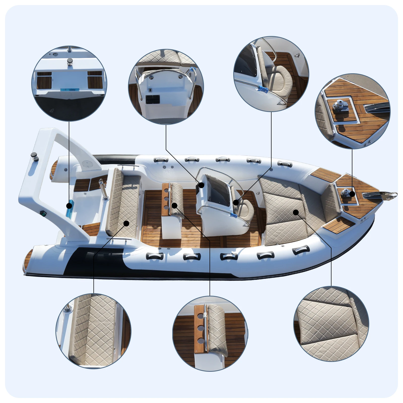 Picture 7: Orca 1.2mm Jet Sailing PVC Rib Boat Center Console Inflatable Bateau for Lake Fishing Outboard Engine Power Type