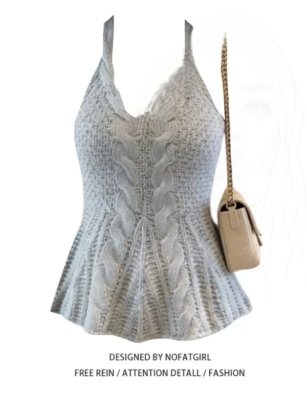 

Женский вязаный топ больших размеров с V-образным вырезом, модный, облегающий, с дизайном на шее, дышащий, повседневный, для весны