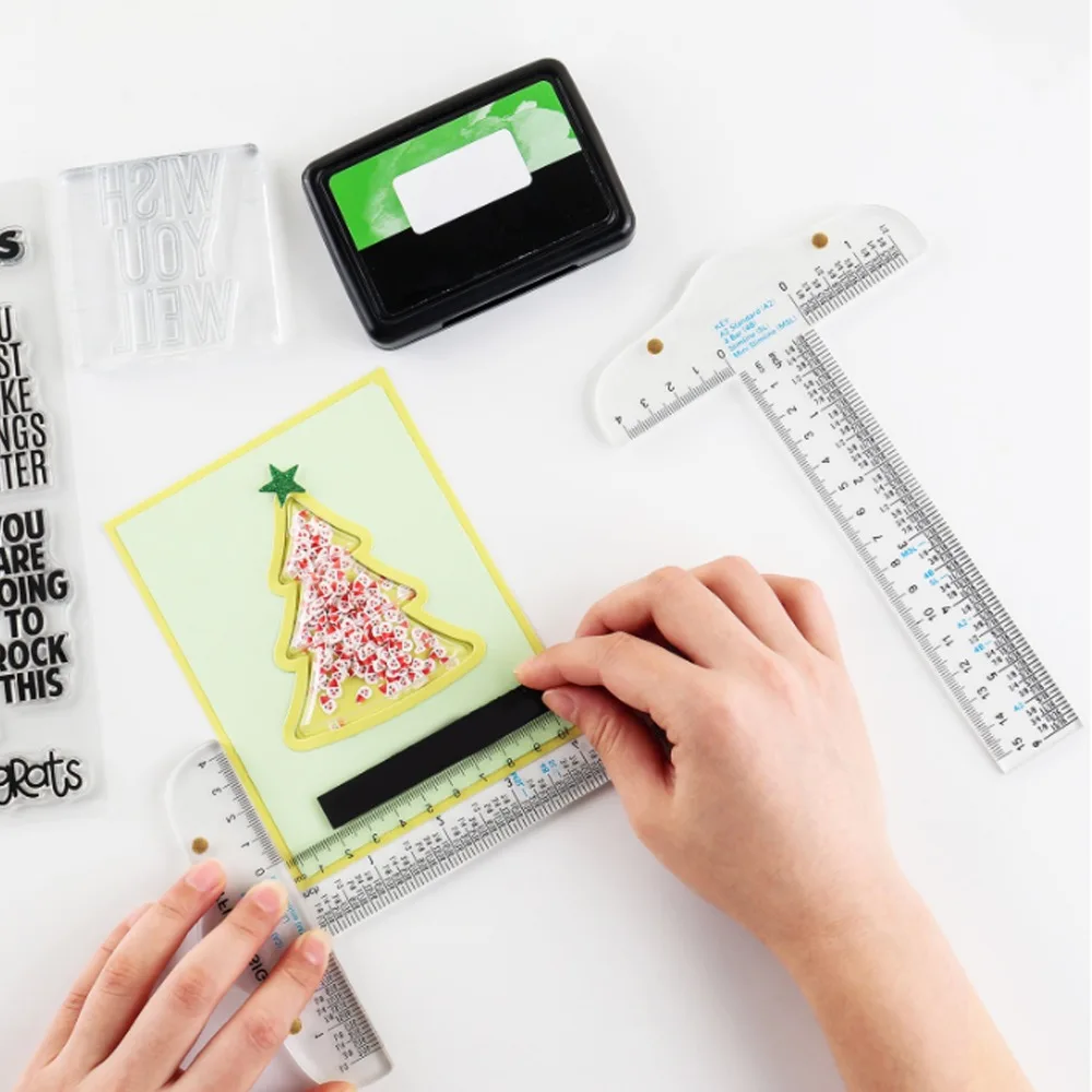 Transparent T-square Ruler T-shape Graduated Drafting Measuring Tool Plastic Straight-edge Stationery Ruler Home Study