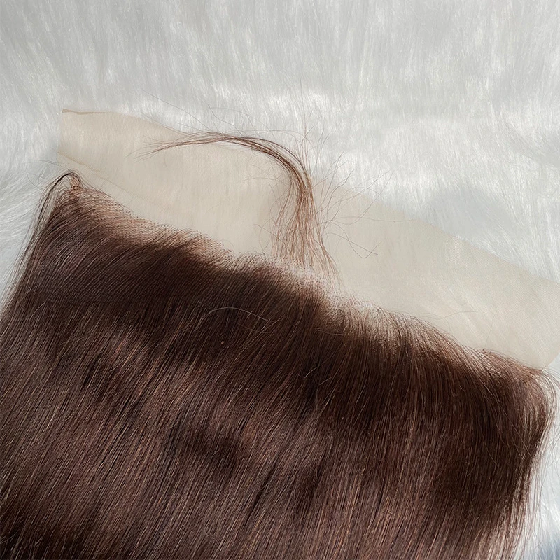 Marrone scuro # 2 capelli umani lisci 13x4 frontali in pizzo con estremità completa capelli vergini brasiliani pre-pizzicati densità 150% 10-20 pollici