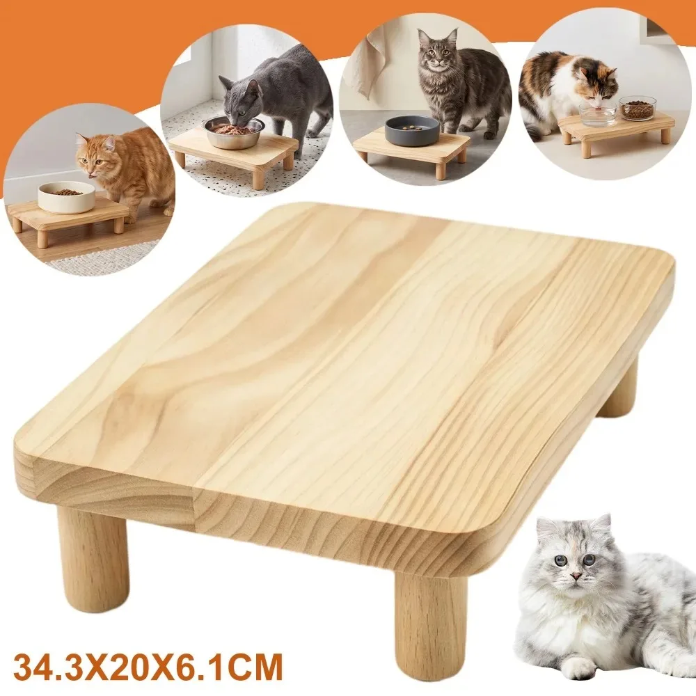 Support surélevé en bois pour distributeur automatique de nourriture pour chats, antidérapant, en bois massif, pour une alimentation confortable des chats d'intérieur à la maison