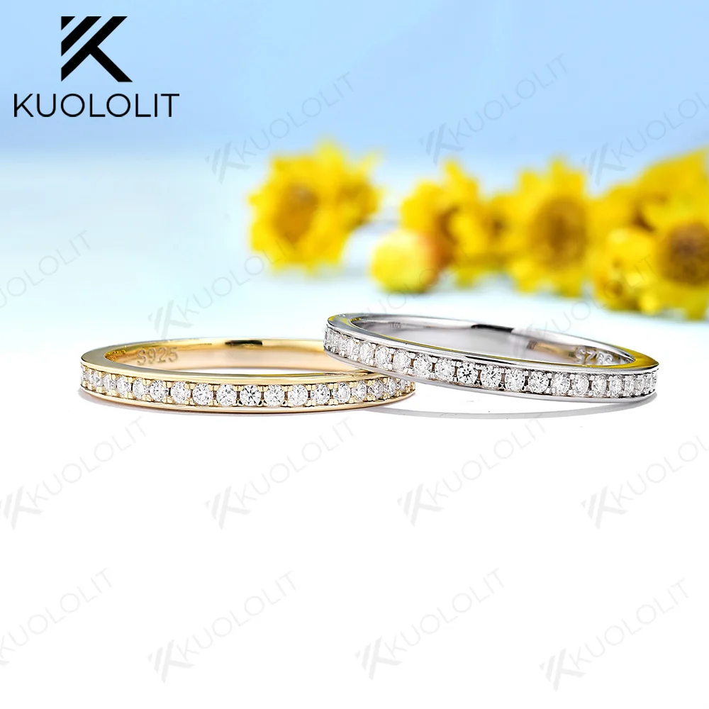 Kuololit Moissanite Rings for Women Men Solid 925 Sliver Sterling Yellow Gold Wedding Band Round Cut for Anniversary Christmas