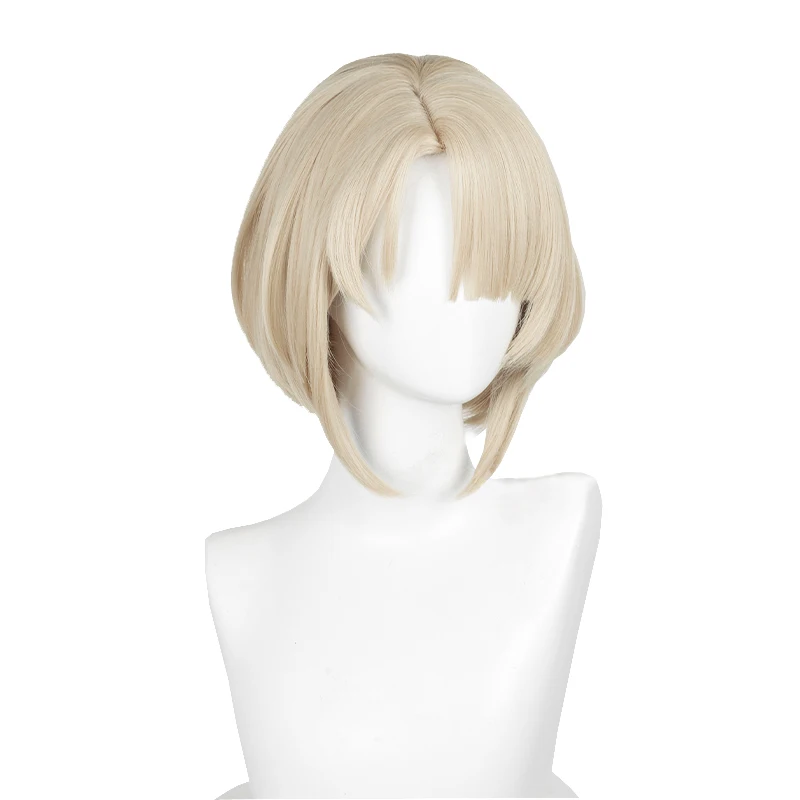 L-email wig Synthetic Hair Game Genshin Impact Freminet Cosplay wig 30cm Short Wig beige gold Wigs bangs Heat Resistant Wig