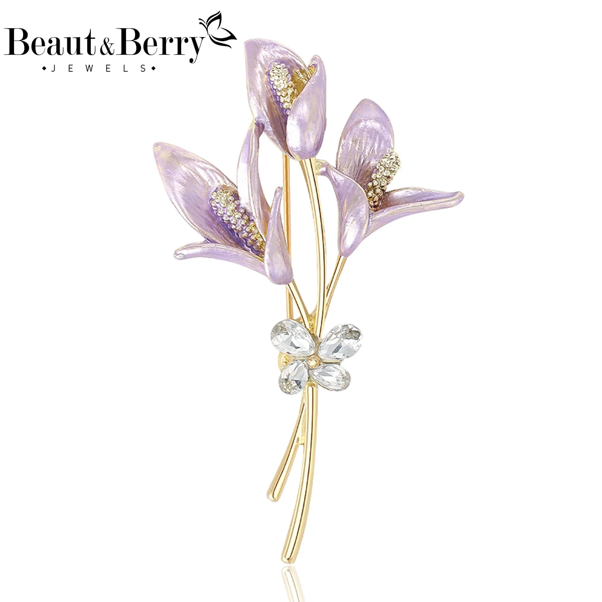 Beaut&Berry Luxury Enamel Magnolia Brooches for Women Unisex Plant Pins Casual Party Jewelry Accessories Gifts Decoration