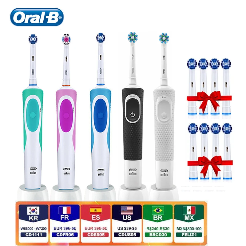 

Oral B Vitality Electric Toothbrush Adult Rechargeable Toothbrush Rotation Type Whiten Teeth Waterproof Brush with 8 Heads