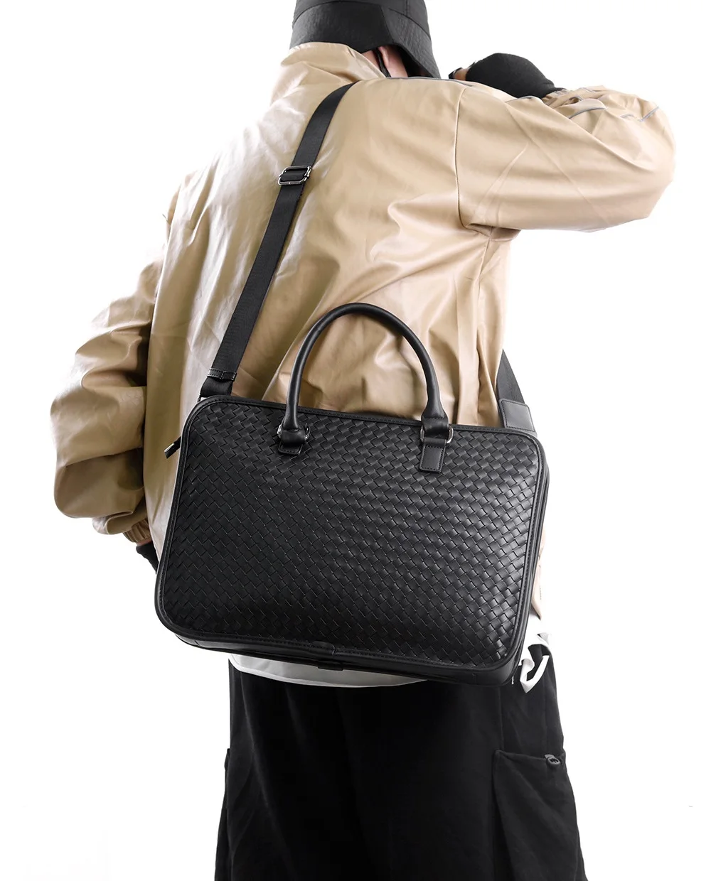 Woven Men Briefcases Leather Tote Bag Men OL Handbags Fashion Men's Shoulder Bags