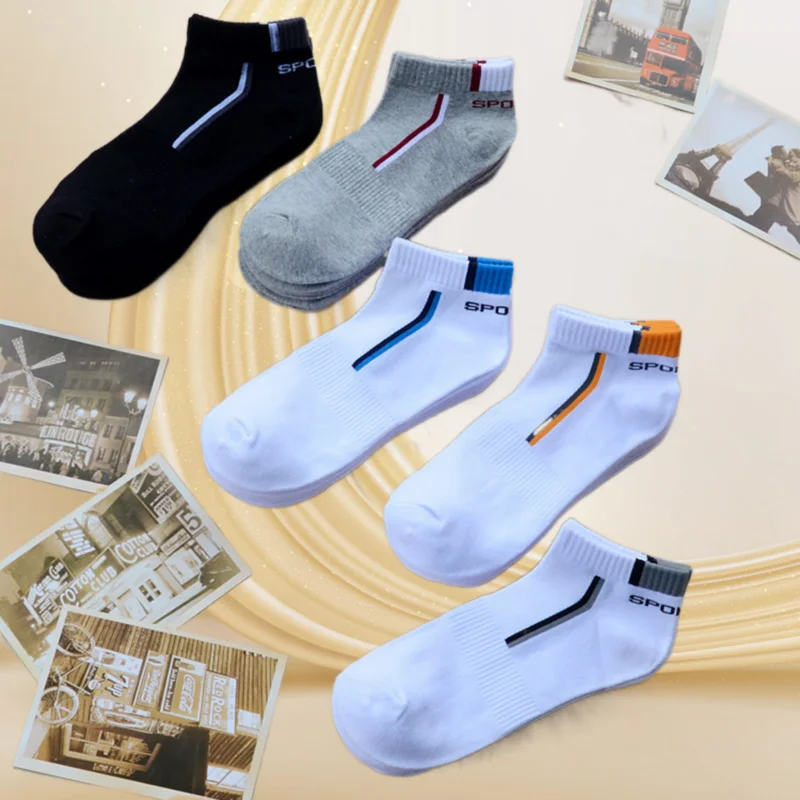 5 Pairs 2024 Fashion Breathable Boat Socks Comfortable Casual Socks Male White Hot Sale Summer Cotton Man Short Socks