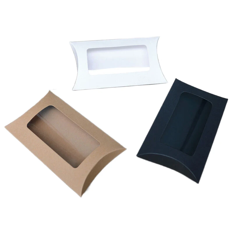 50 pezzi cuscino scatola di caramelle carta Kraft confezione regalo di natale scatola di caramelle finestra pulita bomboniere decorazione festa di compleanno