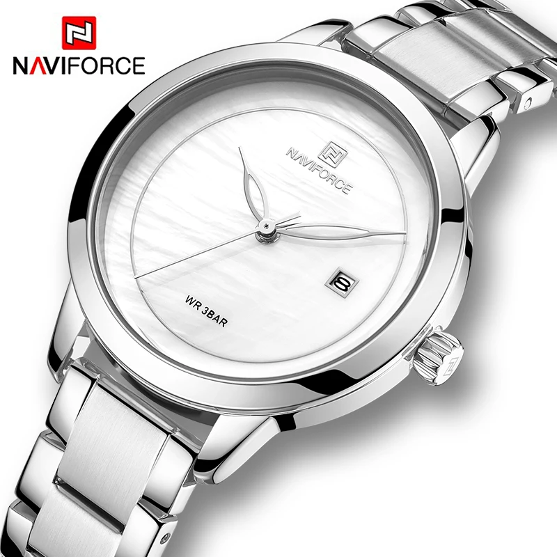 NAVIFORCE Women Watches Stainless Steel Fashion Waterproof Lady Wristwatch Classic Simple Quartz Calendar Clock Relogio Feminino