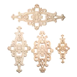 Applique Wooden Carving Decal Unpainted Floral Wood Carved Corner Applique Furniture Cabinet Door Frame Wall Home Decor Crafts