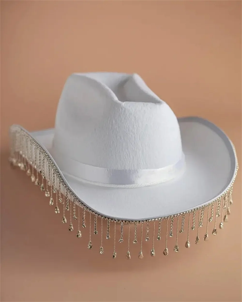 White Diamond Fringe Bride Cowgirl Hat Bride Hats Mrs. Cowboy Hat Bridesmaid Gift Bridal Summer Country Western Hat