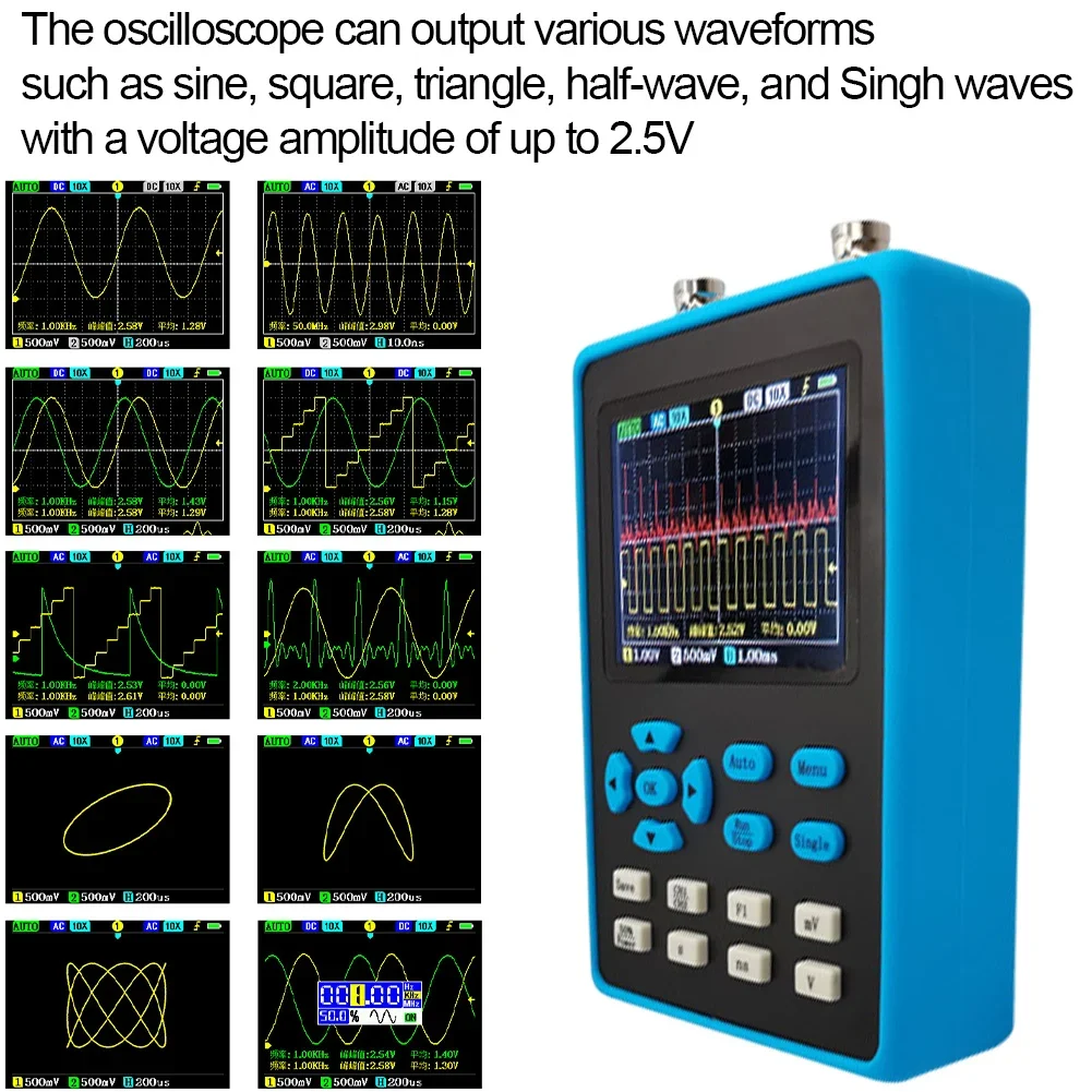 Digital Mini Handheld Oscilloscope 500M Sampling Rate Dual Channel Storage Oscilloscope Kit 28inch Large Screen Car Repair Tool