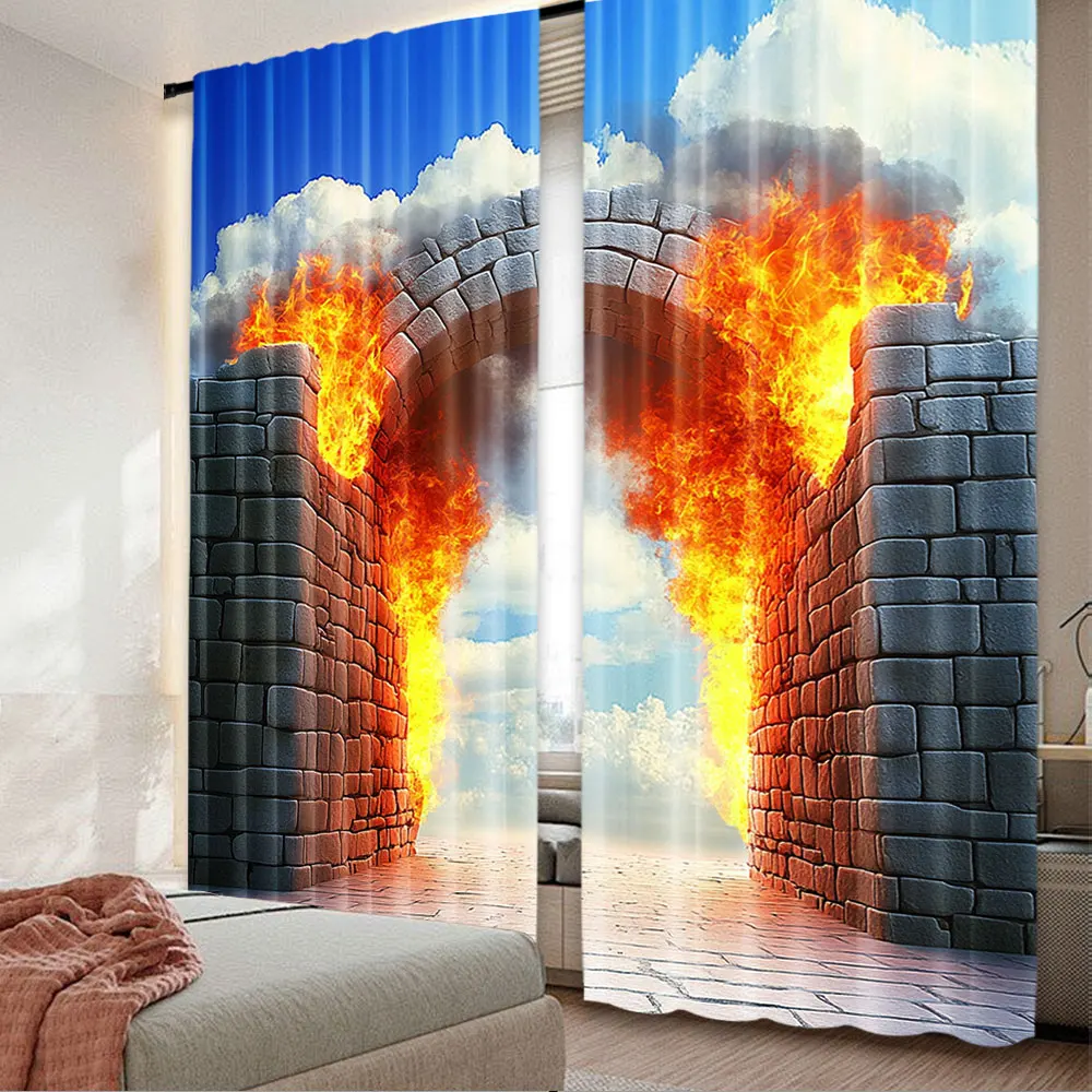 

2Pcs Vintage Arch Brick Gate Door Backdrop Curtain Heaven And Hell Scene For Living Room Bedroom Dining Study Home Decor