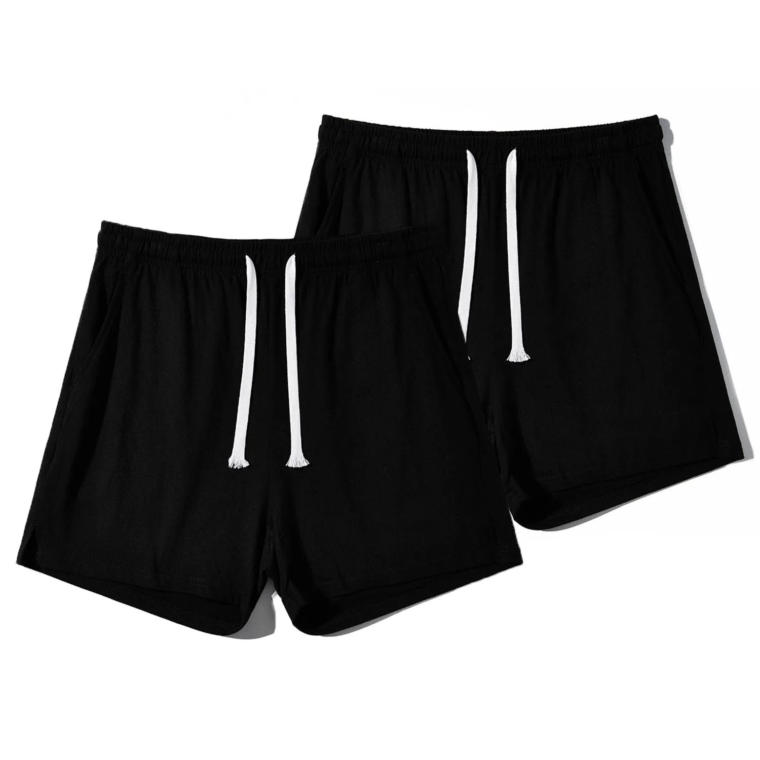 2-piece Set of Cotton Shorts for Men, Loose Oversized Casual Four Inch Shorts, Washed Soft Home Solid Color Pants