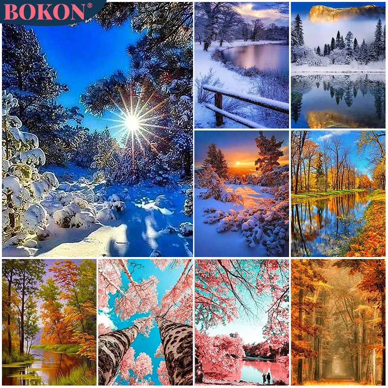 

5D Diamond Cross Embroidery Landscape Diamond Painting Seasonal Landscape DIY Diamond Embroidery Diamond Mosaic Home Decoration