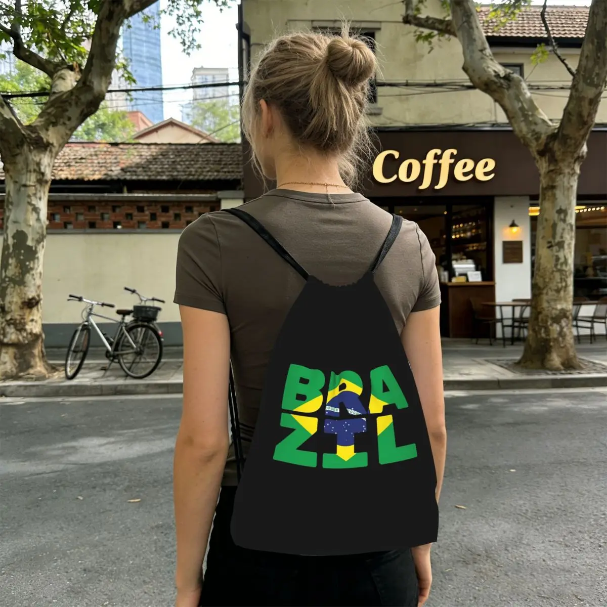 Brazil Flag Text Backpacks Multi-function Drawstring Bags Storage Bag Book Bags for Man Woman Students