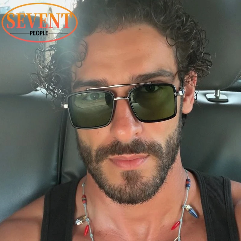 

Trendy Y2K Punk Rectangle Sunglasses Men 2025 Luxury Brand Vintage Steampunk Double Beam Sunglass Fashion Metal Shades For Male